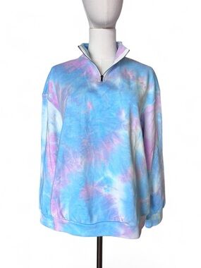 Pastel Tie-Dye Cotton Quarter-Zip Pullover  Size Small